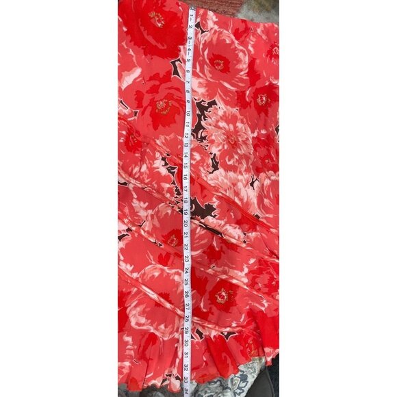 Elizabeth Dalton Red Floral Patterned Flared Hem Long Skirt Sz 10 - Picture 8 of 9